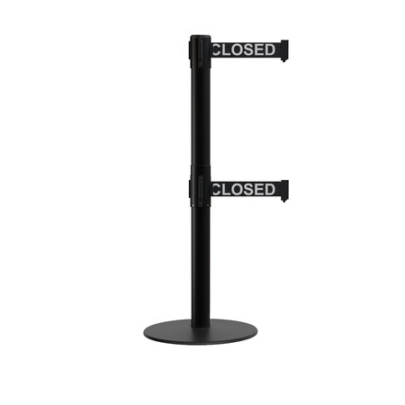 Montour Line Stanchion Dual Belt Barrier Flat Base Black Post 13ft. Line.Belt S400D-BK-THISLBW-130